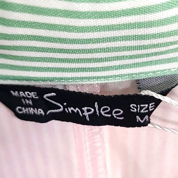 Simplee Lantern Sleeve Colorblock Pinstripe Shirt Dress, Size Medium, NWT - Picture 10 of 11